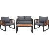 SAFAVIEH Outdoor Collection Vesta Black/Grey Solid Wood 4-Piece Conversation Set(Black/Grey)