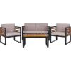 SAFAVIEH Outdoor Collection Vesta Black/Grey Solid Wood 4-Piece Conversation Set(Black/Light Grey)