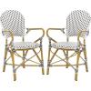 Safavieh Home Hooper Navy and White Indoor/Outdoor Rattan Stacking Arm Chair, Set of 2(Black / White)