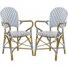 Safavieh Home Hooper Navy and White Indoor/Outdoor Rattan Stacking Arm Chair, Set of 2(Blue / White)