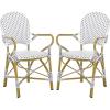 Safavieh Home Hooper Navy and White Indoor/Outdoor Rattan Stacking Arm Chair, Set of 2(Grey / White)