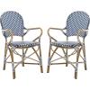 Safavieh Home Hooper Navy and White Indoor/Outdoor Rattan Stacking Arm Chair, Set of 2(Navy / White)