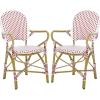 Safavieh Home Hooper Navy and White Indoor/Outdoor Rattan Stacking Arm Chair, Set of 2(Red / White)