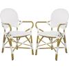 Safavieh Home Hooper Navy and White Indoor/Outdoor Rattan Stacking Arm Chair, Set of 2(White)