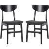 Safavieh Home Lucca Retro Natural Dining Chair, Set of 2, Wood(Black/Black Cushion)