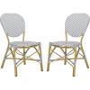 Safavieh PAT4010A-SET2 Outdoor Collection Lisbeth Navy and White French Bistro Stacking Side Chair(Grey / White)