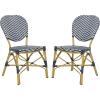Safavieh PAT4010A-SET2 Outdoor Collection Lisbeth Navy and White French Bistro Stacking Side Chair(Navy / White)