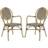 Safavieh PAT4014A-SET2 Outdoor Collection Rosen Navy and White French Bistro Stacking Arm Chair(Brown / White)