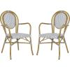 Safavieh PAT4014A-SET2 Outdoor Collection Rosen Navy and White French Bistro Stacking Arm Chair(Grey / White)