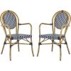 Safavieh PAT4014A-SET2 Outdoor Collection Rosen Navy and White French Bistro Stacking Arm Chair(Navy / White)