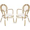 Safavieh PAT4014A-SET2 Outdoor Collection Rosen Navy and White French Bistro Stacking Arm Chair(White)