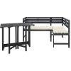 Safavieh PAT6754A Collection Wilton Teak and Navy Balcony Corner Lounge Outdoor Set(Dark Slate Gray / Beige)