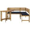Safavieh PAT6754A Collection Wilton Teak and Navy Balcony Corner Lounge Outdoor Set(Natural / Navy)