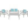 Safavieh PAT7031A Collection Nunzio Teak and White and Navy 4 Pc Accent Pillows Outdoor Set(Grey / Beige + Solid Pillow)