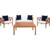 Safavieh PAT7031A Collection Nunzio Teak and White and Navy 4 Pc Accent Pillows Outdoor Set(Natural / Beige + Solid Pillow)