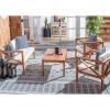 Safavieh PAT7031A Collection Nunzio Teak and White and Navy 4 Pc Accent Pillows Outdoor Set(Natural / Beige + Thin Stripe P)