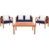 Safavieh PAT7031A Collection Nunzio Teak and White and Navy 4 Pc Accent Pillows Outdoor Set(Natural / Navy + Solid Pillow)