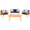 Safavieh PAT7031A Collection Nunzio Teak and White and Navy 4 Pc Accent Pillows Outdoor Set(Natural / Navy + Trellis P)