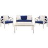 Safavieh PAT7031A Collection Nunzio Teak and White and Navy 4 Pc Accent Pillows Outdoor Set(White / Navy + Solid Pillow)