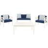 Safavieh PAT7031A Collection Nunzio Teak and White and Navy 4 Pc Accent Pillows Outdoor Set(White / Navy + Trellis Pillow)