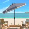 Safavieh PAT8008A Collection Milan Fringe Navy and White 9Ft Crank Outdoor Push Button Tilt Umbrella(Grey/White)