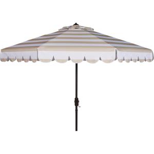 SAFAVIEH 11ft Outdoor Patio Umbrella, Round, Vienna Collection, Black & White Stripe, Crank, Button Tilt, UV Resistant for Deck, Backyard, Poolside (PAT8111D)(Beige/White)