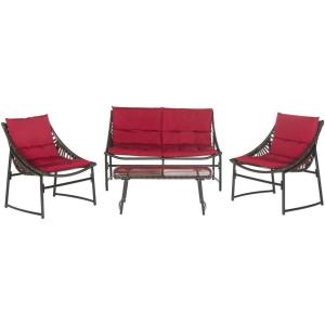 SAFAVIEH 4-Piece Outdoor Collection Berkane Patio Set(Brown / Red)