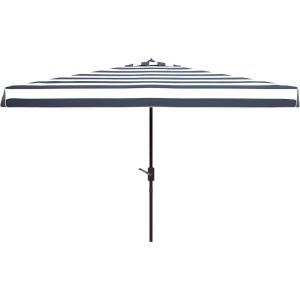 SAFAVIEH 6.5x10ft Outdoor Patio Umbrella, Rectangular, Elsa Collection, Navy & White Stripe, Auto Crank Tilt, UV Resistant for Deck, Backyard, Poolside (PAT8303B)(Navy / White)
