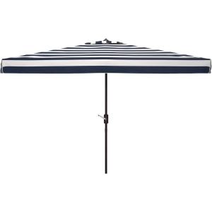 SAFAVIEH 6.5x10ft Outdoor Patio Umbrella, Rectangular, Elsa Collection, Navy & White Stripe, Auto Crank Tilt, UV Resistant for Deck, Backyard, Poolside (PAT8303B)(Black / White)