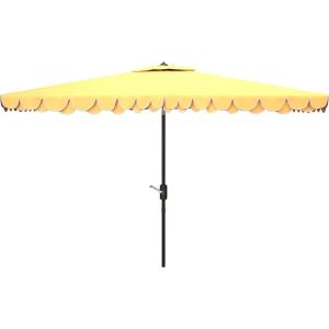 SAFAVIEH 6.5x10ft Outdoor Patio Umbrella, Rectangular, Valance, Yellow & White Trim, Auto Crank Tilt, UV Resistant for Deck, Backyard, Poolside (PAT8306B)