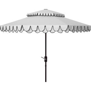 SAFAVIEH 9ft Outdoor Patio Umbrella, Double Top, Valance, Beige & White Trim, Double Top, Auto Crank Tilt, UV Resistant for Deck, Backyard, Poolside (PAT8206C)(White/Black)
