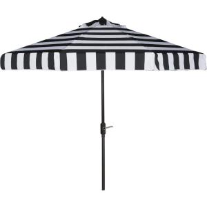 SAFAVIEH 9ft Outdoor Patio Umbrella, Round, Else Collection, Navy & White Stripe, Auto Crank Tilt, UV Resistant for Deck, Backyard, Poolside (PAT8003B)(Black / White)
