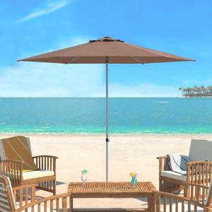 SAFAVIEH 9ft Outdoor Patio Umbrella, Round, Hurst Collection, Navy, Push up, UV Resistant for Deck, Backyard, Poolside (PAT8002C)(Gray)