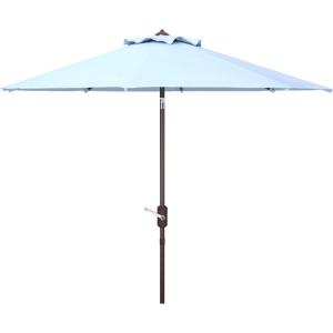 SAFAVIEH 9ft Outdoor Patio Umbrella, Round, Ortega Collection, Baby Blue, Auto Crank Tilt, UV Resistant for Deck, Backyard, Poolside (PAT8001U)