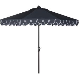 SAFAVIEH 9ft Outdoor Patio Umbrella, Round, Valance, Navy & White Trim, Auto Crank Tilt, UV Resistant for Deck, Backyard, Poolside (PAT8006A)(Navy/Off White)