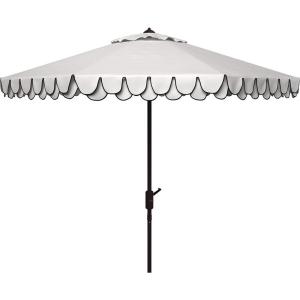 SAFAVIEH 9ft Outdoor Patio Umbrella, Round, Valance, Navy & White Trim, Auto Crank Tilt, UV Resistant for Deck, Backyard, Poolside (PAT8006A)(White/Navy)