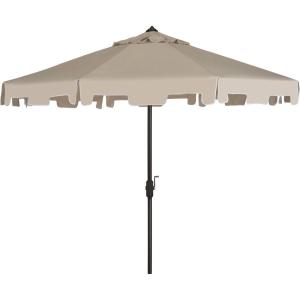 SAFAVIEH 9ft Outdoor Patio Umbrella, Round, Zimmerman Collection, Yellow & White Trim, Button Tilt, UV Resistant for Deck, Backyard, Poolside (PAT8000F)(Beige)