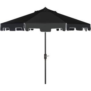 SAFAVIEH 9ft Outdoor Patio Umbrella, Round, Zimmerman Collection, Yellow & White Trim, Button Tilt, UV Resistant for Deck, Backyard, Poolside (PAT8000F)(Black/White)