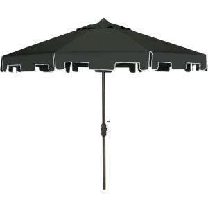 SAFAVIEH 9ft Outdoor Patio Umbrella, Round, Zimmerman Collection, Yellow & White Trim, Button Tilt, UV Resistant for Deck, Backyard, Poolside (PAT8000F)(Dark Green)