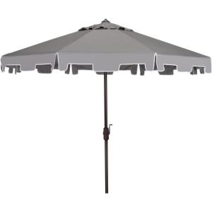 SAFAVIEH 9ft Outdoor Patio Umbrella, Round, Zimmerman Collection, Yellow & White Trim, Button Tilt, UV Resistant for Deck, Backyard, Poolside (PAT8000F)(Gray)