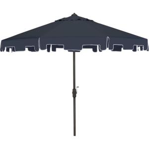 SAFAVIEH 9ft Outdoor Patio Umbrella, Round, Zimmerman Collection, Yellow & White Trim, Button Tilt, UV Resistant for Deck, Backyard, Poolside (PAT8000F)(Navy)