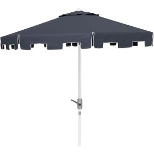 SAFAVIEH 9ft Outdoor Patio Umbrella, Round, Zimmerman Collection, Yellow & White Trim, Button Tilt, UV Resistant for Deck, Backyard, Poolside (PAT8000F)(Navy/White)