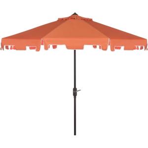 SAFAVIEH 9ft Outdoor Patio Umbrella, Round, Zimmerman Collection, Yellow & White Trim, Button Tilt, UV Resistant for Deck, Backyard, Poolside (PAT8000F)(Orange/White)