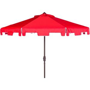 SAFAVIEH 9ft Outdoor Patio Umbrella, Round, Zimmerman Collection, Yellow & White Trim, Button Tilt, UV Resistant for Deck, Backyard, Poolside (PAT8000F)(Red)