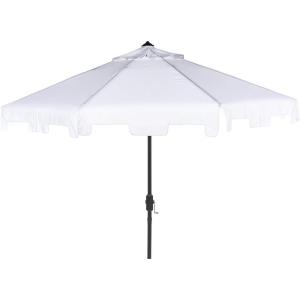 SAFAVIEH 9ft Outdoor Patio Umbrella, Round, Zimmerman Collection, Yellow & White Trim, Button Tilt, UV Resistant for Deck, Backyard, Poolside (PAT8000F)(White)
