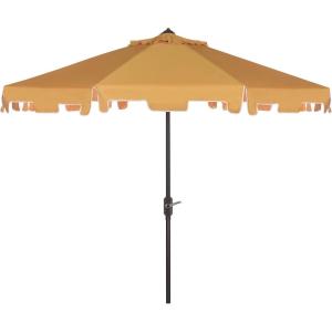 SAFAVIEH 9ft Outdoor Patio Umbrella, Round, Zimmerman Collection, Yellow & White Trim, Button Tilt, UV Resistant for Deck, Backyard, Poolside (PAT8000F)(Yellow/White)