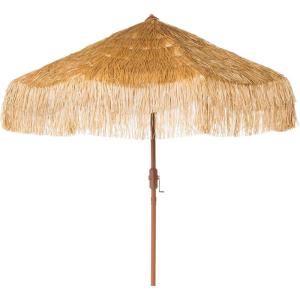 SAFAVIEH 9ft Outdoor Patio Umbrella, Tiki Collection, Tan, Crank, UV Resistant for Deck, Backyard, Pool (PAT8012A)