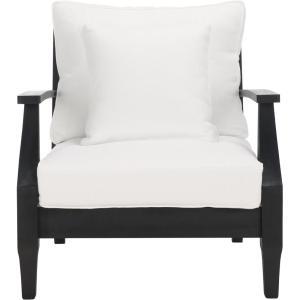 SAFAVIEH Couture Outdoor Collection Martinique Natural/Dark Brown Cushion Solid Wood Patio Arm Chair(Black/White)