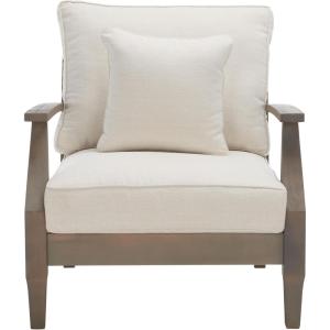 SAFAVIEH Couture Outdoor Collection Martinique Natural/Dark Brown Cushion Solid Wood Patio Arm Chair(Light Grey/Beige)