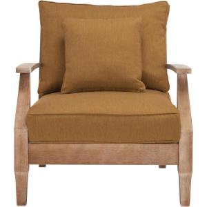 SAFAVIEH Couture Outdoor Collection Martinique Natural/Dark Brown Cushion Solid Wood Patio Arm Chair(Natural/Brown)